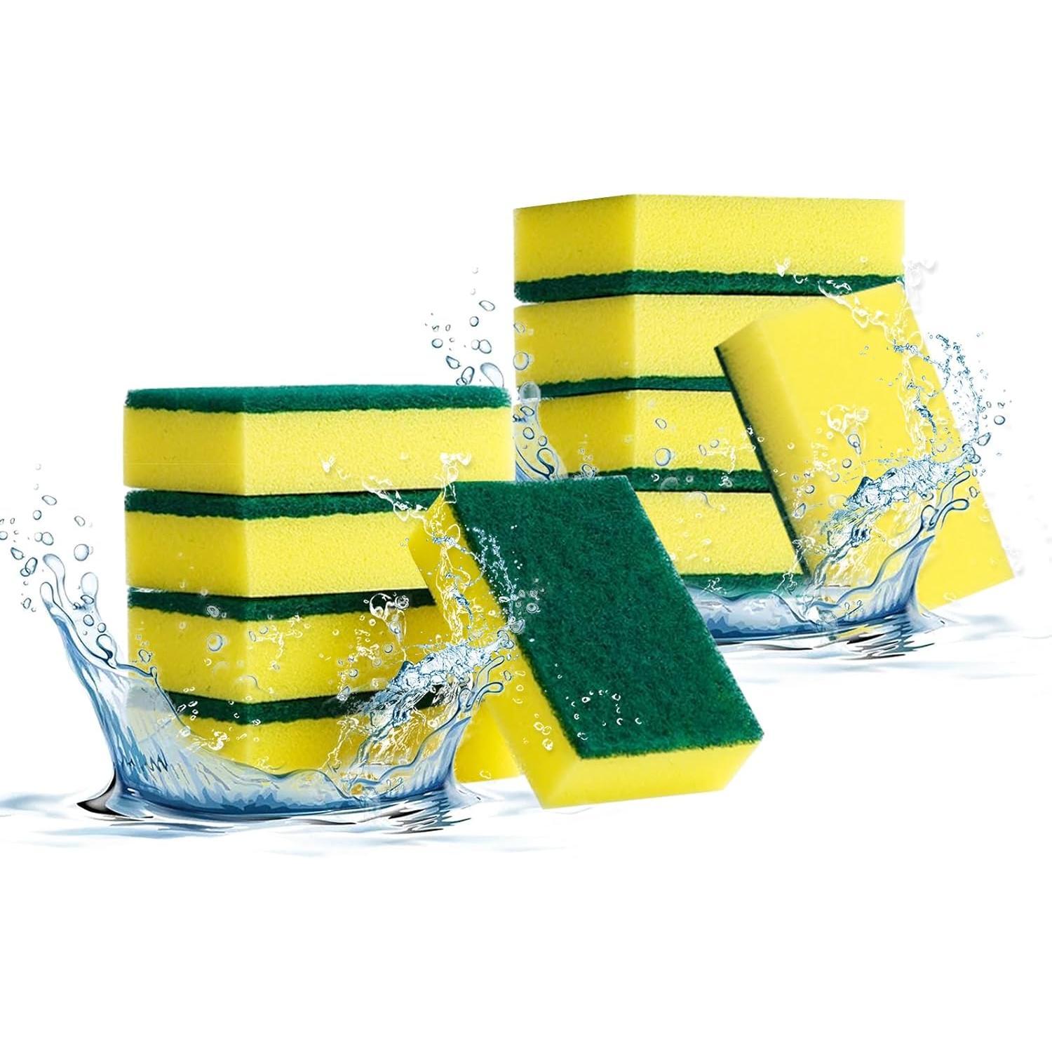 10-Pack Heavy Duty Scrub Sponges, Non-Scratch Kitchen Sponge with Durable Scouring Pad, Dual-Sided Cleaning Reusable Sponge for Dishes, Pots, Pans, Sinks – Extra Absorbent & Long-Lasting Microfiber Set