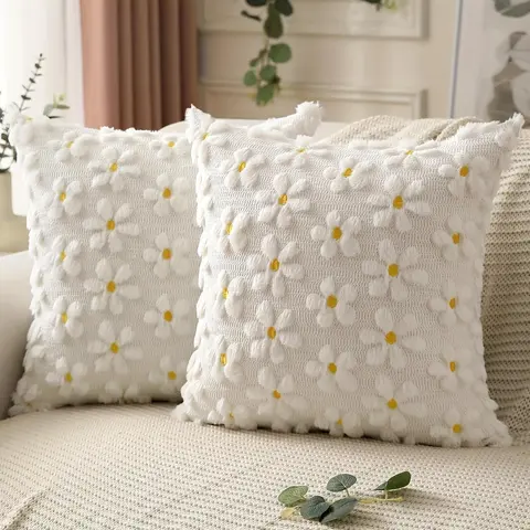 Daisy Pattern Cushion Cover, Soft Furry Cushion, 2pcs Soft Plush Faux Fur Throw Pillow Cover without Filler, Household Decoration Supplies for Home Living Room Bedroom, Bedroom Decorative Accessories