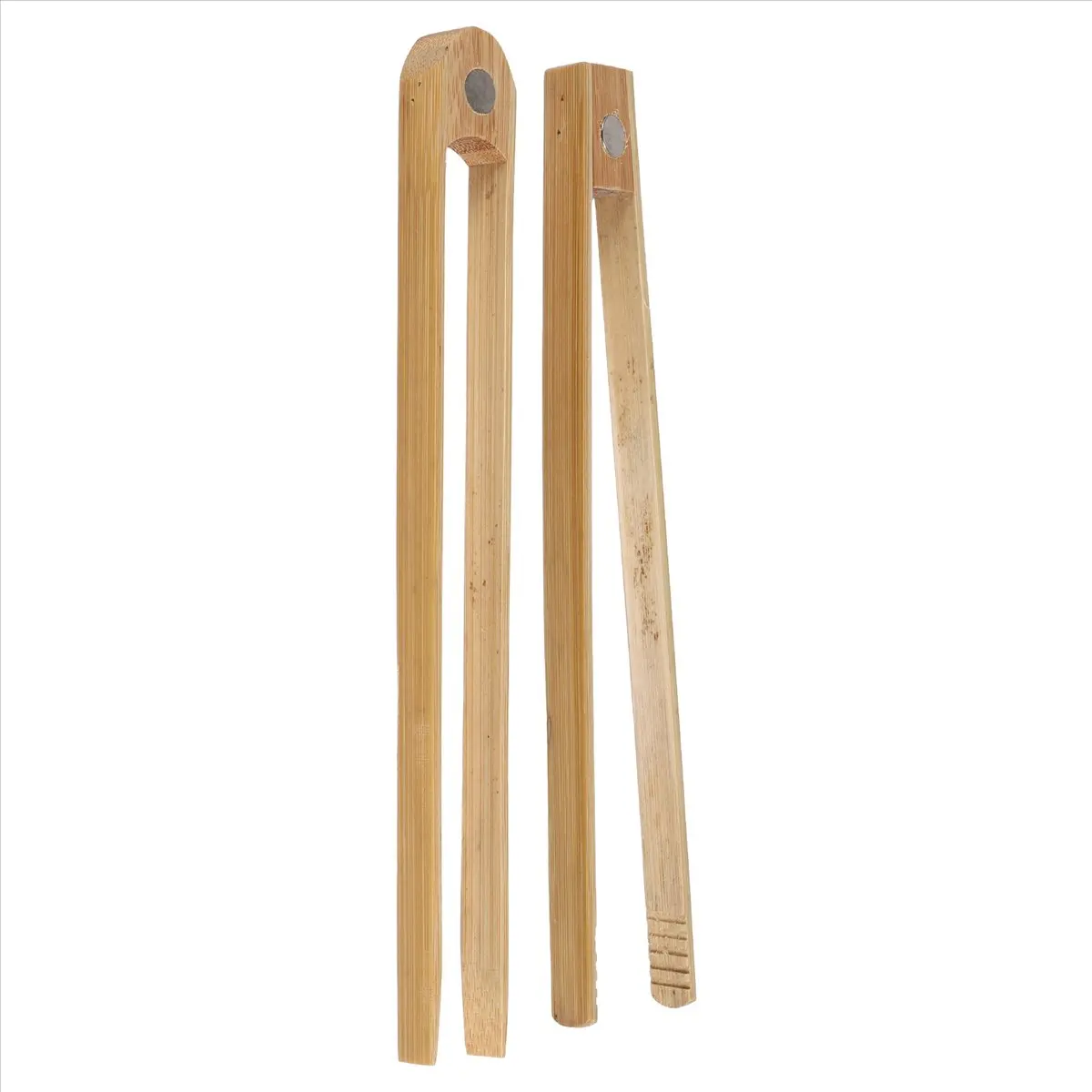 Natural Bamboo Toaster Tongs, 2-Piece 8.7-Inch Kitchen Utensil Set with Magnetic Holder, Heat Resistant with Square and Round Heads for Cooking, No, Wood, Reusable
