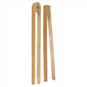 2 Pieces Magnetic Bamboo Toaster Tongs 8.7 Inch Wooden Kitchen Toast Tongs for Cooking, Natural Bamboo Kitchen Utensils