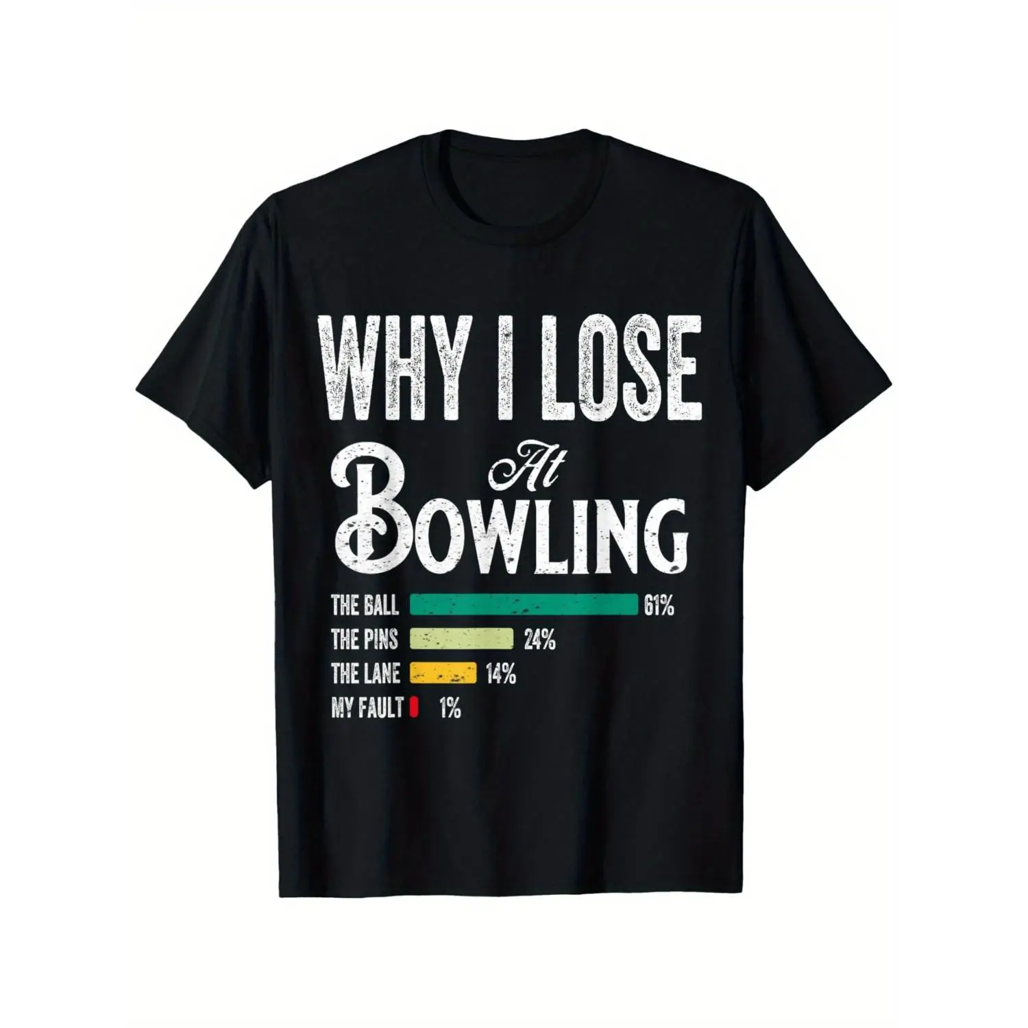 Men's Funny Bowling-Themed T-Shirt - "Why I Lost at Bowling" Slogan & Strike/Spare Graphic, Casual Round Neck Tee for Bowling Parties, Gifts for Bowlers, Machine Washable Humor Apparel