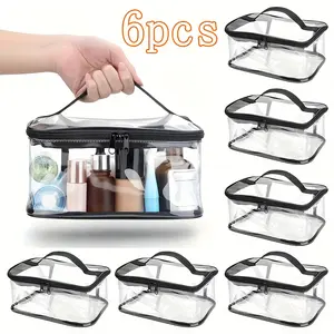 6pcs beach storage bag, transparent PVC storage bag with zipper, reusable, large capacity, can accommodate household items, travel storage bags, luggage organizer