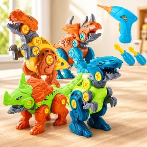 Take Apart Dinosaur Toys with Electric Drill, DIY Dinosaur Building Set for Kids, STEM Construction Dino Assembly Toys with Screwdriver & Movable Joints for Boys Girls
