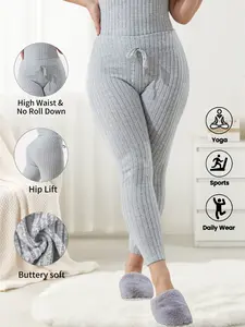 Plus Size Women's Textured Fitted Skinny Pants, Faux Waist Tie Design, Drawstring, Comfortable Fit, Perfect Essential Clothing for All Seasons, Bottom, Legging