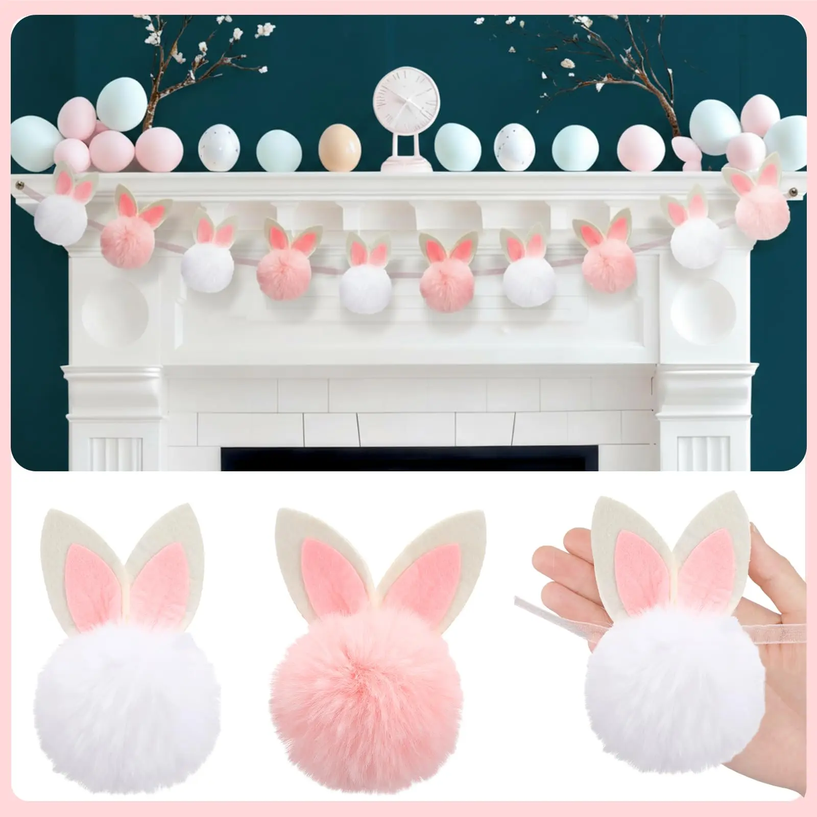 8.2 ft White & Pink Short Plush Bunny Garland