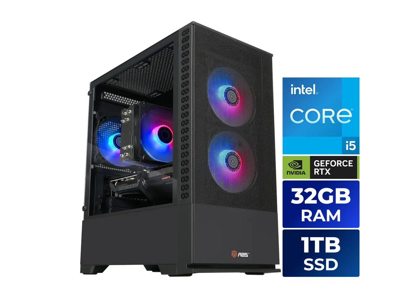 ABS Cyclone Aqua Prebuilt Gaming PC - Windows 11 - Intel Core i5-14400F - GeForce RTX 5060 8GB - DLSS 4 - 32GB DDR4 3200 - 1TB M.2 SSD