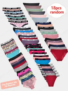18pcs Pack Randomly Assorted Cotton Lace Bikini Brief Panties for Women in Assorted Colors Comfortable & Sexy Fit