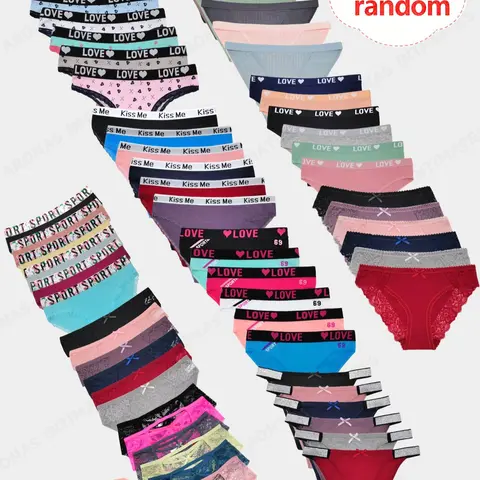 Women's Cotton Lace Bikini Panties 18-Pieces Underwear - Low Waist Letter Briefs, Randomly Assorted Colors+Designs, Soft, Comfortable, Romantic Elegance Everyday Underwear
