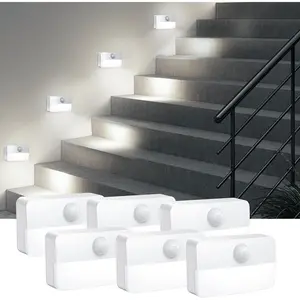 6 Pack Mini Motion Sensor Stair Light for Indoor, Battery-Powered LED Night Light, 40 Lumen 6500K, Cordless Closet Lights, Safe Lights for Stairs, Hallway, Bathroom, Kitchen, Cabinet
