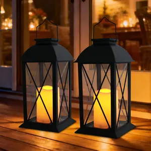 Solar Lanterns Outdoor Waterproof: 2 Pack Hanging Solar Lights for Outside Patio Porch Garden Tabletop Decor - Bright LED Warm White Solar Powered Lighting