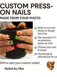 Nailed by Vibe – Custom Press-On Nails Based on Customer Photo, Personalized Handmade Nails, Made to Order, Unique Design from Your Inspiration, Gif for Her