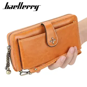 BAELLERRY Women's Long Wallet - PU Leather Durable Wallet, Elegant Fashion Accessory with Cross Accent and Chain Detailing, Elegant Fashion Wallet