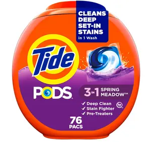 Tide PODS Liquid Laundry Detergent Soap Pacs, HE Compatible, Powerful 3-in-1 Clean in one Step, Built in Stain Removers, Spring Meadow Scent, 76 Count