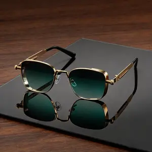 Men's Vintage Industrial Rectangular Metal Eyeglasses - Non-Prescription Frame with Engraved Details & Flexible Hinges, Comfortable Aesthetic Eyewear for Weddings, Business Meetings & Formal Gatherings