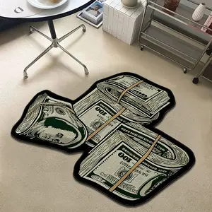 Vintage American Style Money Pattern Carpet, Fun Creative Irregular Dollar Rug, Soft Plush Mat for Living Room, Bedroom, Sofa, Bedside, Decorative Area Rug
