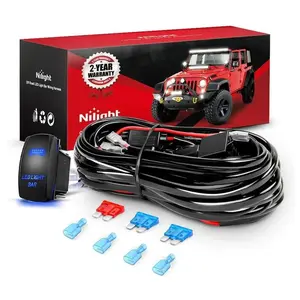 Nilight 10011W 16AWG LED Light Bar Wiring Harness Kit – 12V 5-Pin Rocker Switch with Power Relay & Blade Fuse, 2 Leads On/Off Control for Jeep, Truck, Boat – 2-Year Warranty