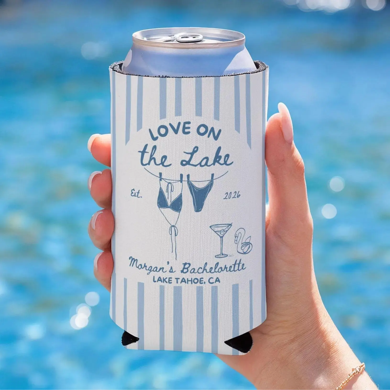 Love on the Lake Can Cooler, Lake Bachelorette Party Favor, Custom Lake Weekend Koozie, Lake Club Bach Drink Sleeve