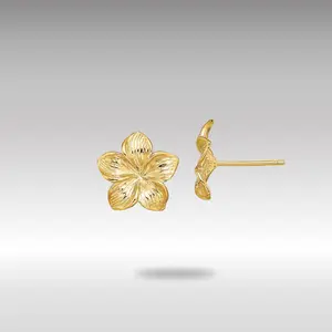 14K Gold Plumeria Flower Post Earrings - Model TE723
