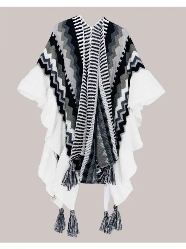 Ruffle Black and White Kimono (Short)