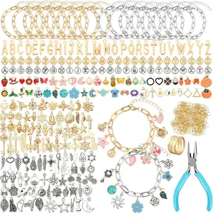 486 count Charm Bracelet Making Kit, Including 16 Bangles 228 Charms 240 Jump Rings and Pliers Tools for Crafts,   Charm Chain for DIY Bracelet Making Supplies