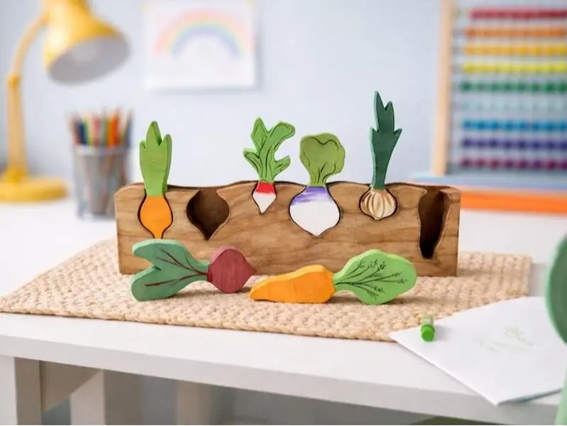 Montessori Root Vegetable Puzzle, Wooden Waldorf Inspired Learning Toy, Educational Toy