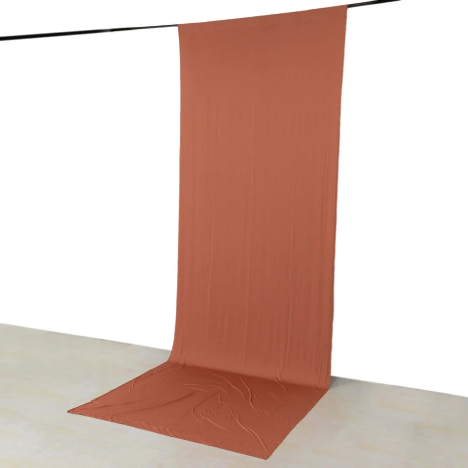 Terracotta (Rust) Spandex Fabric Event Curtain Drapes - 5x14 ft Size, 4-Way Stretch, Machine Washable, Wrinkle-Free, Rod Pockets, Wedding Arch Backdrop, Plain Festive Backdrops & Banners for Ceremony, Outdoor Use