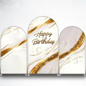 15-day delivery White Gold Swirl Happy Birthday Arch Backdrop Cover for Wedding and Birthday