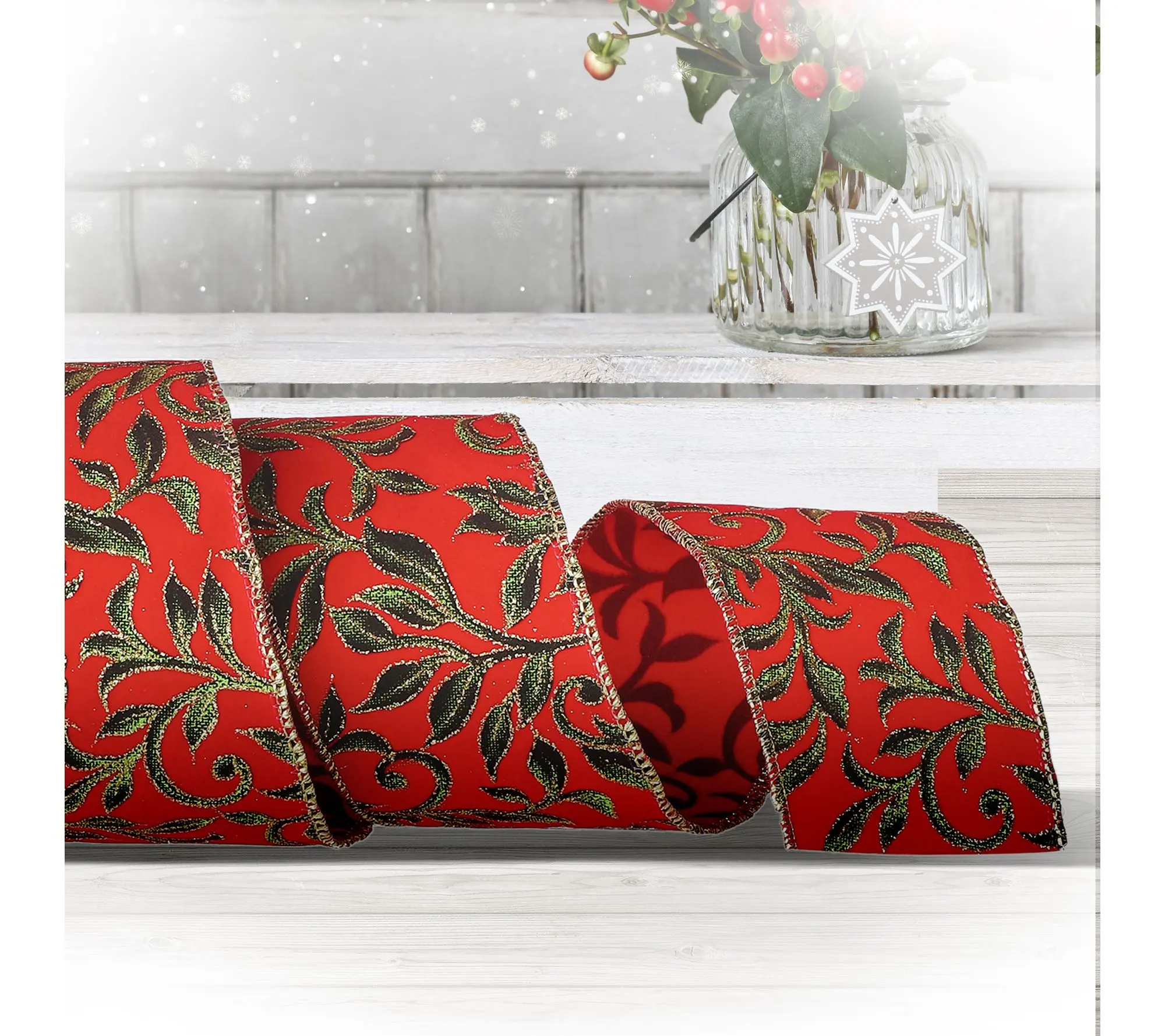 Printed Leaf Vine On Velvet Ribbon By Valerie