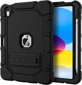 Rugged Case for iPad 10th Generation 10.9'' (2022) - Heavy-Duty Shockproof Protective Cover with Built-in Pencil Holder, Drop-Resistant Black