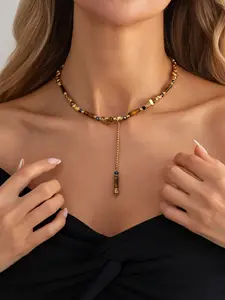 Boho Vintage Crystal Cube Necklace, Elegant Luxury Design, Casual Street Style, Wedding Party Gift, Daily Festival Fashion Jewelry