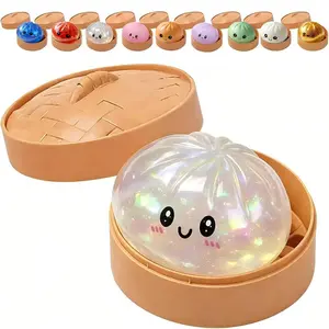 2026 New Glitter Dumpling Squishy with Steamer Box, Soft Sensory Fidget Steamed Bun Squeeze Tool for Adult Stress & Anxiety Relief, for Home Office Party