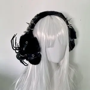 Dark Gothic Punk Rivet Earmuffs Venom Spider Design Handmade Plush Foldable Subculture Ear Warmers Puffy Women