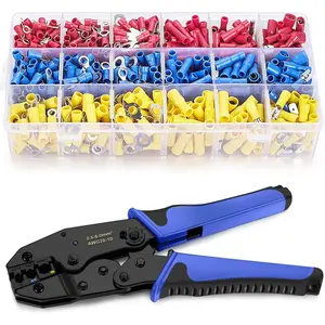 Wire Terminals Crimping Tool,  Insulated Ratcheting Terminals Crimper Kit of AWG22-10 with 800 count Insulated   Spade Fork Ring Crimp Terminals Connectors