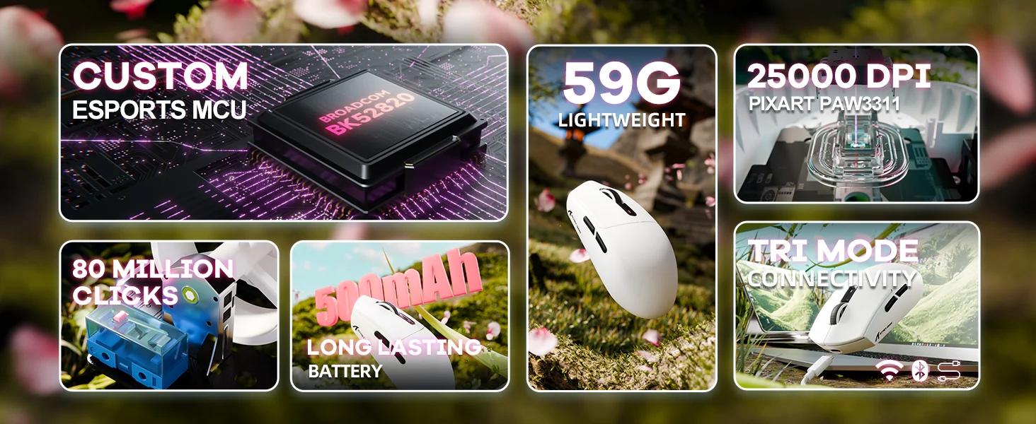 ATTACK SHARK G3 Wireless Gaming Mouse Tri-Mode 2.4G/BT5.2/USB-C PAW3311 Sensor 25000 DPI 59g Lightweight 5 Programmable Buttons 500mAh Rechargeable for PC/Mac pc accessories ATTACK SHARK G3 Wireless Gaming Mouse Tri-Mode 2.4G/BT5.2/USB-C PAW3311 Sensor 25000 DPI 59g Lightweight 5 Programmable Buttons 500mAh Rechargeable for PC/Mac pc accessories