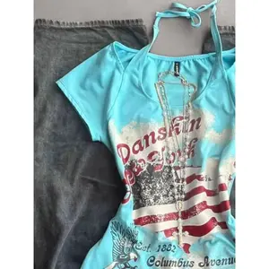 Summer print American vintage retro short-sleeved T-shirt Spice girl y2k design unpopular niche clothes strap T-shirt Top Womenswear