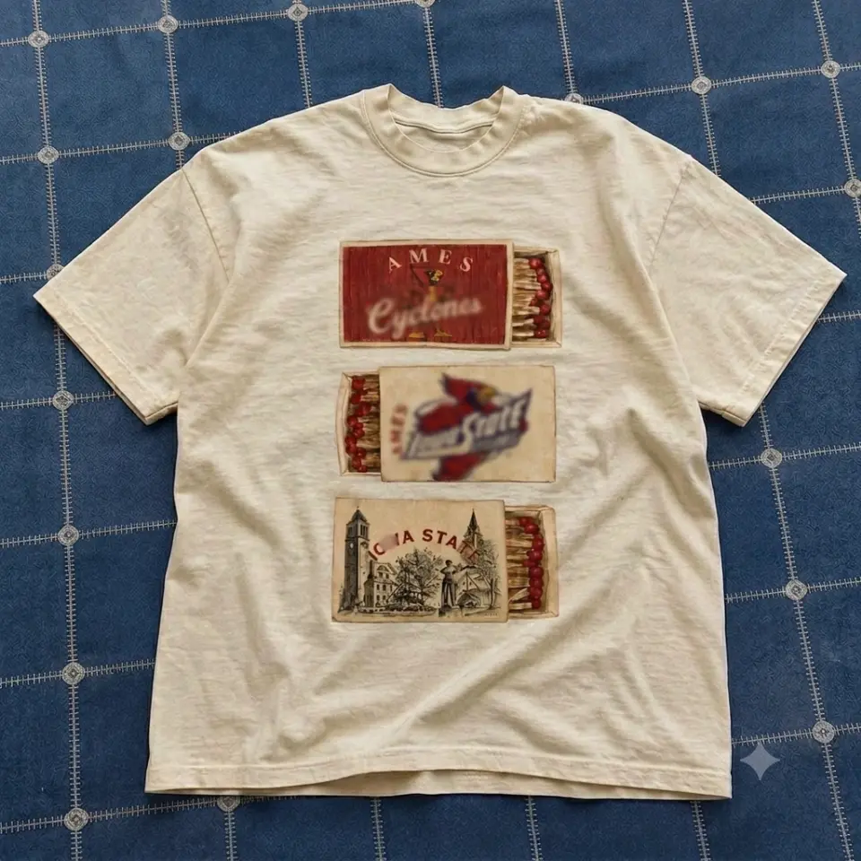 [SALE 50% OFF] Iowa Graphic Tee - Cyclones Cream Men’s Shirt Retro College Town Match Book Art Shirt