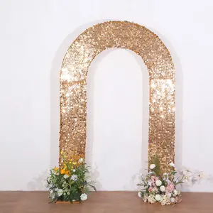 8ft Gold Big Payette Sequin Open Arch Wedding Arch Cover, Double-Sided U-Shaped Fitted Wedding Backdrop Slipcover