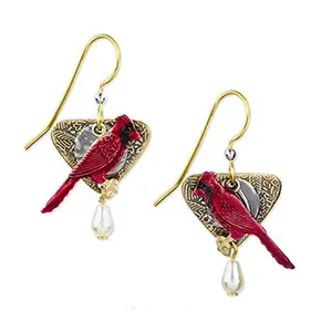 Silver Forest Earrings - Cardinal Dangle Fashion - E-8467