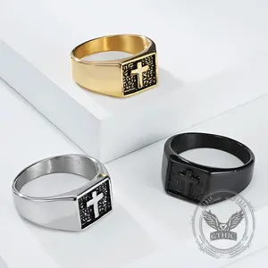 GTHIC Simple Cross Square Seal Stainless Steel Ring Minimalist Fashion Accessory for Men and Women Parties