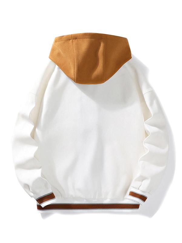 Men's Jacket Spring Autumn Winter Casual Trendy Couple Style Loose Fake Two-Piece Hooded Coat varsity Black Long Sleeve