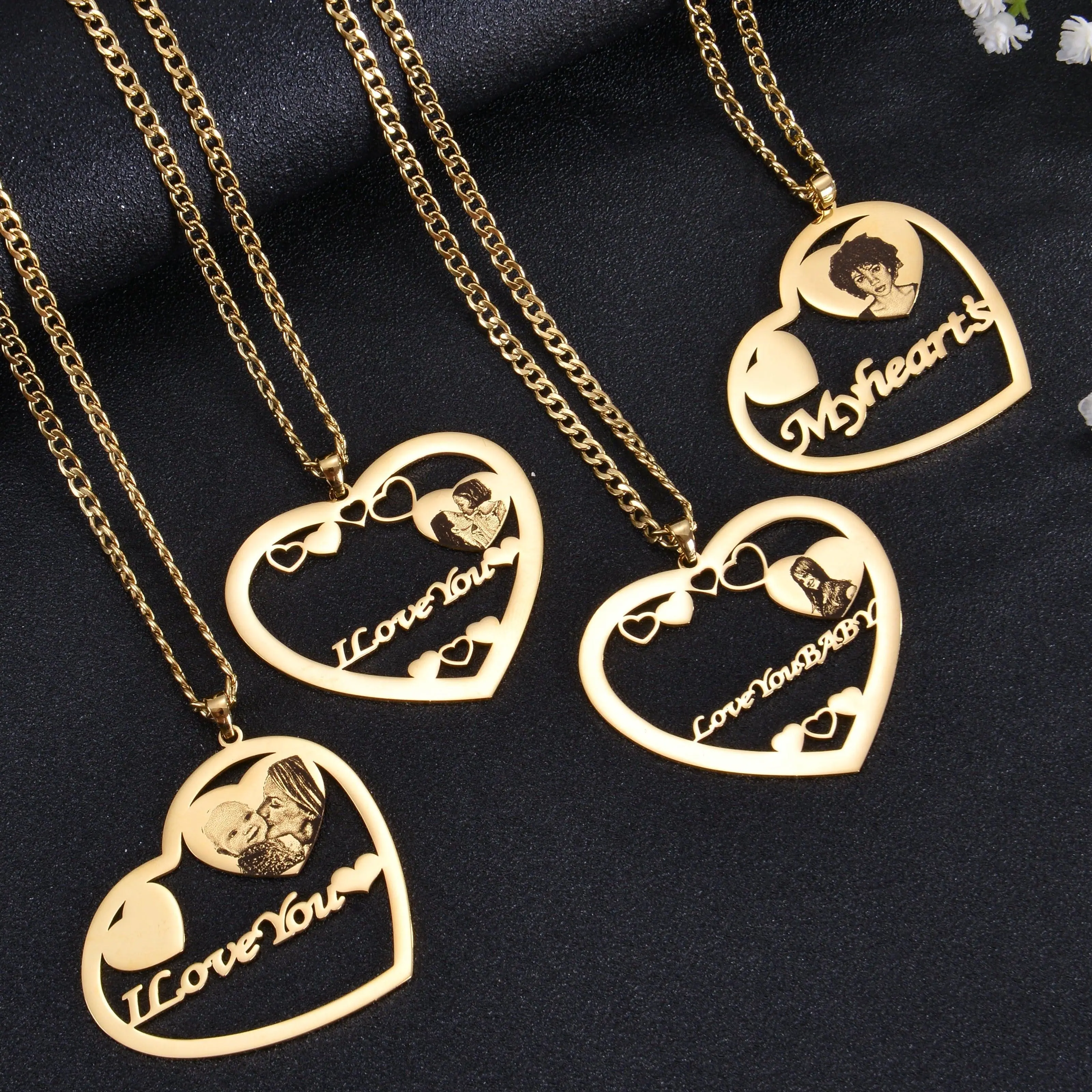 Photo Engraved Halo Heart Necklace