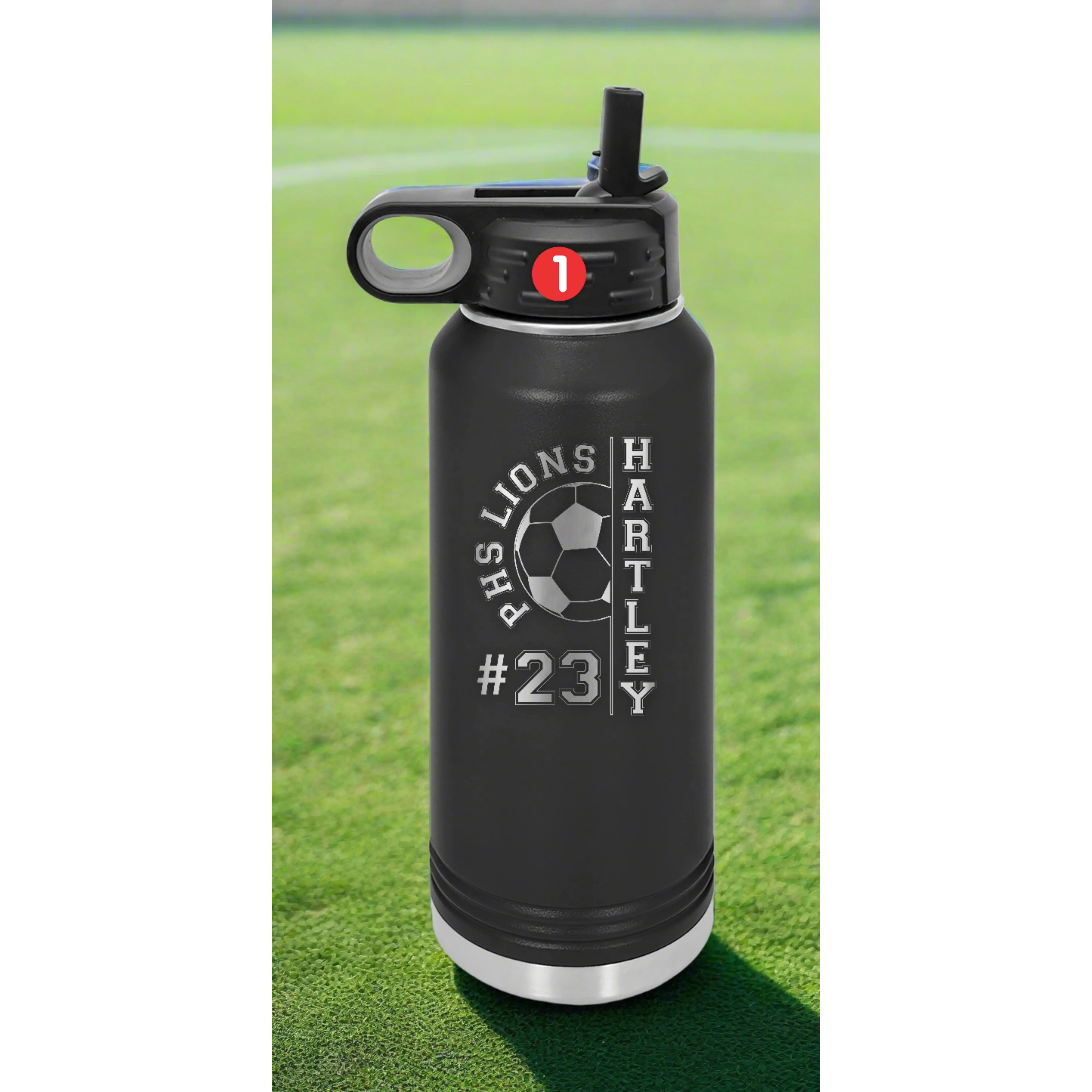Personalized Soccer Water Bottles - Custom Engraved 32oz Stainless Steel Bottle for Soccer Players and Soccer Coaches