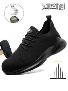 Steel Toe Shoes for Men Lightweight Breathable Comefortable Safety Sneakers Work Shoes Puncture-resistant Anti-smash Industrial Construction Shoes Black New Fashion all-season outdoor High quality texture