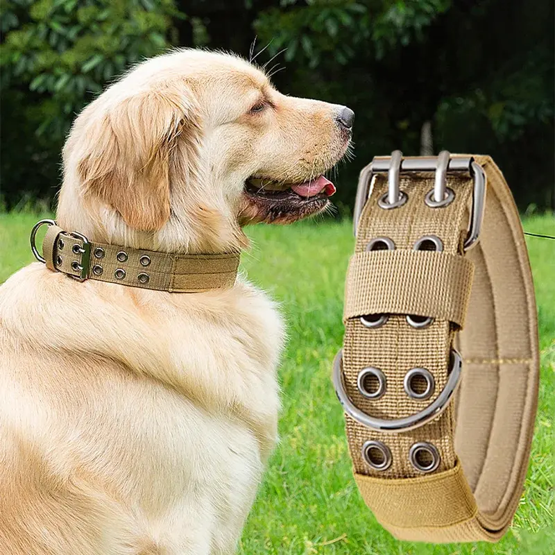 Military-Style Adjustable Dog Collar with Metal D-Ring, 5-Level Adjustable Buckle Strap Basic Collars, Velcro ID Panel, Customized Harness Leash Set for Medium & Large Working Dogs - Walking Leash Accessories, Walking Leash Basic Collars