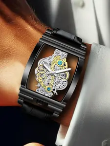 Men's Business Fashion Hollow Out Design Luminous Analog Quartz Wristwatch, Fashion Watch for Party, Daily Clothing Decor, Trendy All-match & Exquisite Watch for Birthday Gift with Box