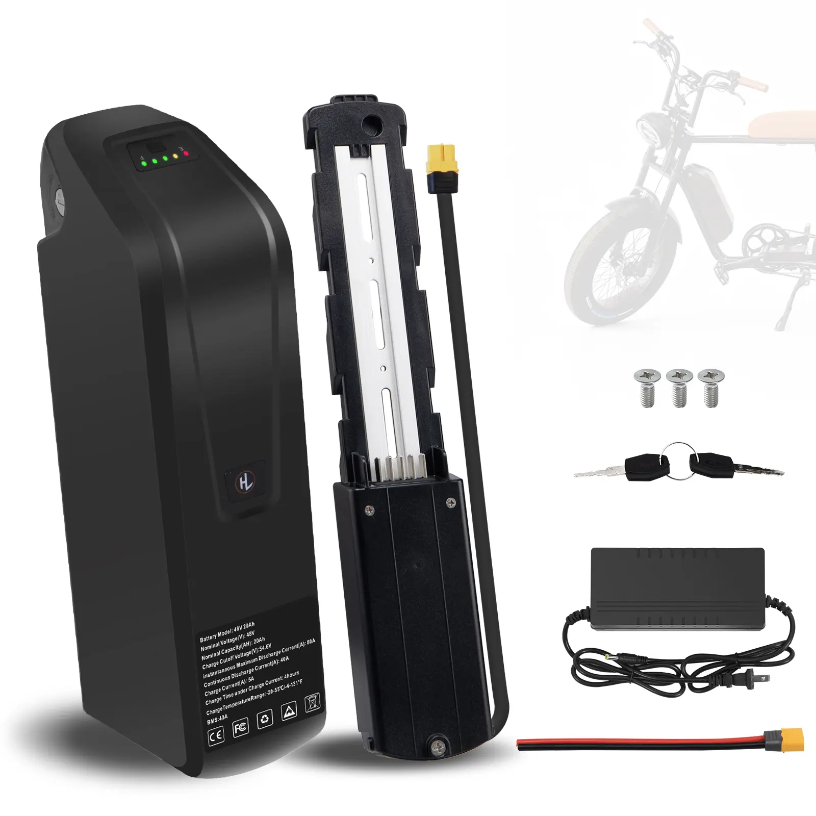 36V/48V/52V Ebike Batteries with 5-Pin Connector, 10.4AH-20AH Capacity, Lock Keys, LED Indicator, USB Port, Mounting Plate, for 250-1500W Scooters/Tricycles, 3-Month Free Return/Exchange (48V10.4AH Option) – Ebike Accessories