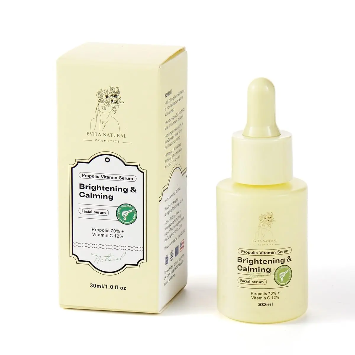 Evita Natural Cosmetics Propolis Vitamin Serum Soothing & Calming Facial Serum Propolis 70% + Vitamin C 12%.1 fl oz.