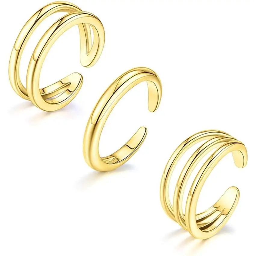 3Pcs Toe Rings for Women Non Tarnish - Adjustable 14K Gold Plated Toe Ring Silver Dainty Open Toe Rings Set Waterproof Summer Beach Foot Jewelry