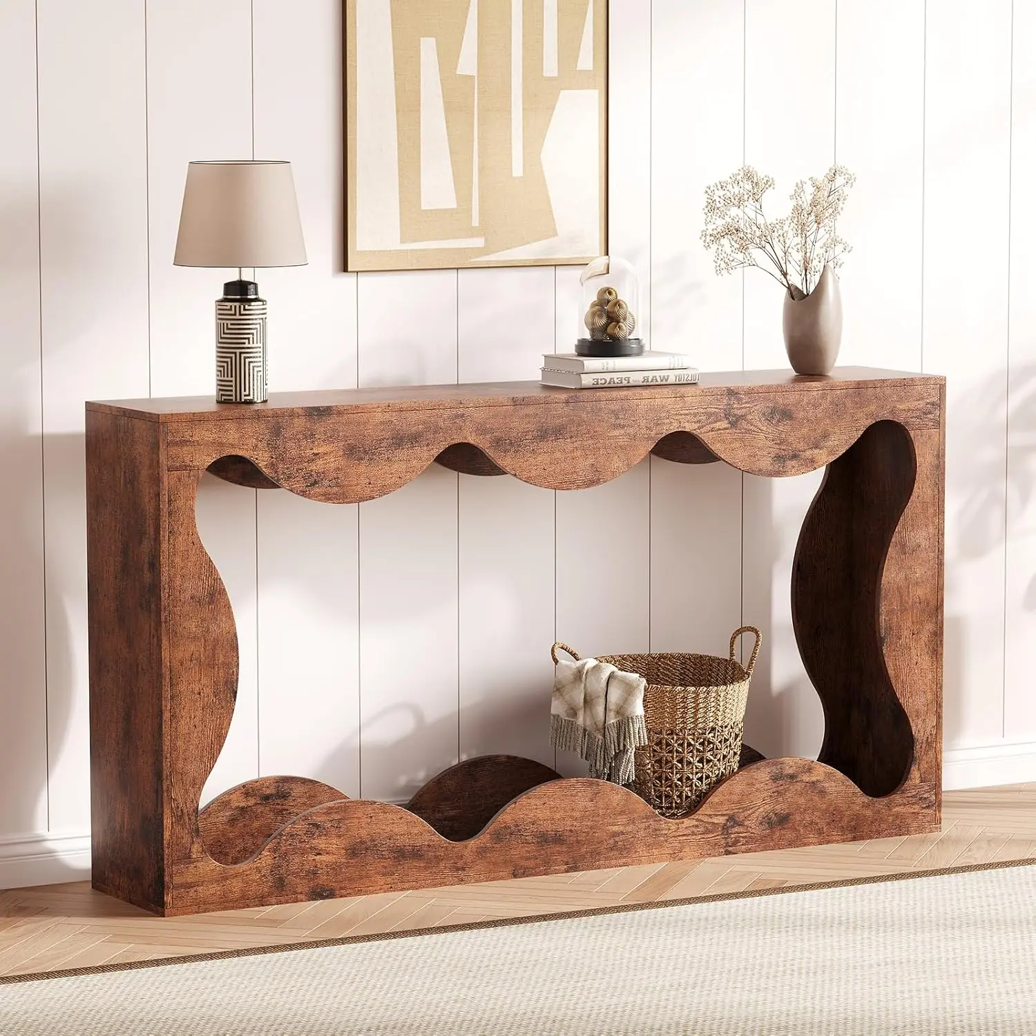 63" Farmhouse Entryway Table, Storage Console Table & Hallway Foyer Console Table