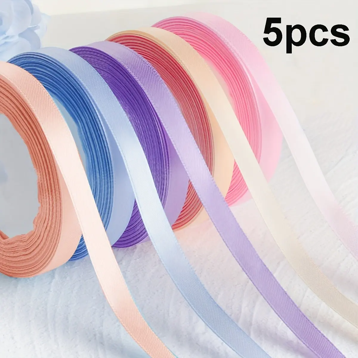 5 Pack 1cm Wide 21m Long Polyester Satin Ribbon, Wedding Bow Gift Wrapping Ribbon, DIY Hair Clip Lacing Ribbon, Holiday Party Decorations, Gift Packaging, Gift Wrapping Supplies, Gift Wrap Bows
